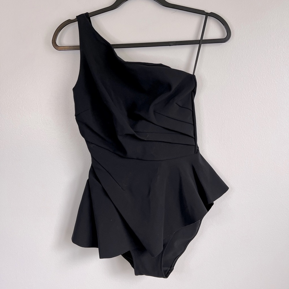 Chiara Boni Black One-Shoulder Peplum One-Piece Swimsuit